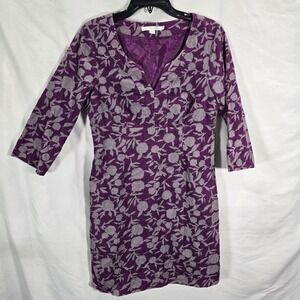 Boden Dress‎ Womens 6 R Purple Floral Caroline Corduroy Shift Classic Career